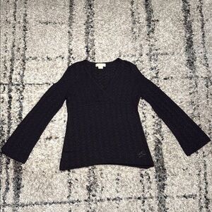 Michael Kors Black Textured V-Neck Top
